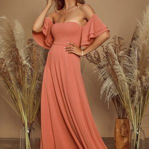 Lulu's Rusty Rose Off-the-Shoulder Maxi Dress